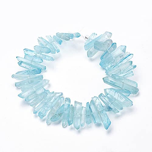 FASHEWELRY 1 Strand Natural Quartz Crystal Points Loose Beads Light Cyan Flat Heishi Gemstone Loose Beads for DIY Jewelry Making - color: Light Cyan
