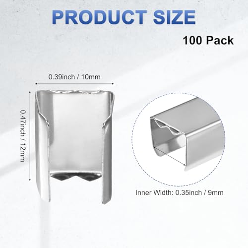 M METERXITY 100-Pack Fold Over Crimp End Caps, 0.5 x 0.4in/ 12 x 10mm Crimp Fasteners Ribbon Ends with Clamps for Jewelry Making/Leather Decor/DIY/Bracelets, Belt Buckle End Tip [Silver] - size: 0.5 x 0.4in/12 x 10mm