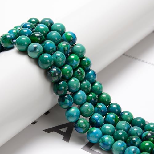 124Pcs (2 Strand/Set) 6mm Azurite Smooth Round Beads AAA Grade Premium Round Gemstone Real Stone Loose Beads for DIY Bracelet Jewelry String Making - color: Blue Green, size: 6mm