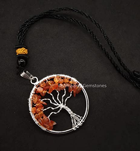 Amazing Gemstone Crystals and Healing Stones Carnelian Necklace - Gold Chain Necklace Pendant - Real Crystal Necklace - color: Tree of Life, size: 1 PIECE