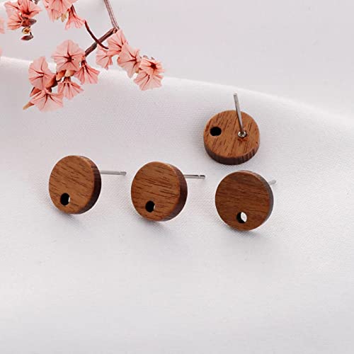 DoreenBeads 30Pcs Natural Wooden Stud Earrings Posts with Loop for Jewelry Making- Small Circle Wood Earring Posts with Ear Backs for Women DIY Earring Making Personalized Jewelry Findings - color: Small Circle