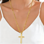 Cross Necklace for Men Silver Premium Alloy Solid Color Cross Pendant Necklace for Men Women Teens - color: Gold-Stainless Steel-28inch
