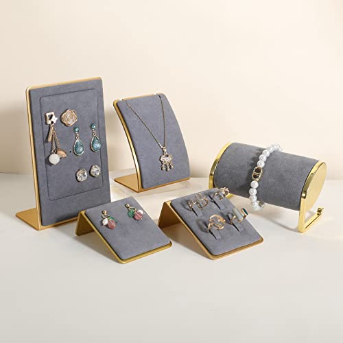 GemeShou Grey Necklace display stand, Velvet Jewelry necklace display holder for selling, small metal earring neck storage organizer, online jewelry photography props【Grey】 - color: grey