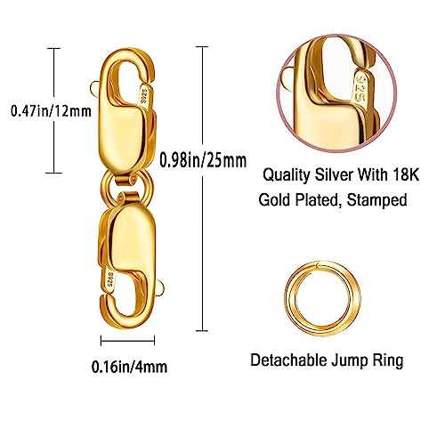 Bracelet Extender Double Lobster Clasp 925 Sterling Silver and Gold Pleted Necklace Clasps and Closures for DIY - color: 1Silver1Gold, size: 0.98 x 0.16 inch