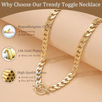 CHESKY 14K Gold Plated Chunky Necklace for Women, Trendy Paperclip Chain Necklace Thick Cross Heart Pendant Necklace Layered Herringbone Cuban Link Chain Toggle Necklaces Non Tarnish Jewelry - color: gold, style: cuban