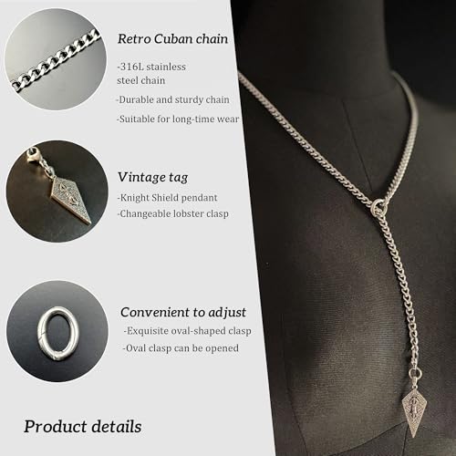 18K Gold Plated Knight's Shield Slip Chain for Women - color: Stainless Steel, size: 27''