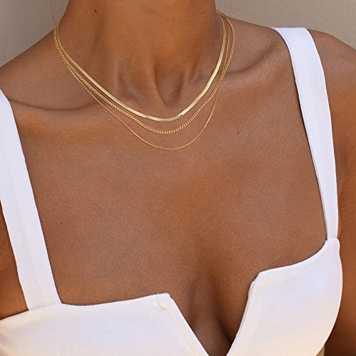 Freekiss Women's Layered Necklace Set - 3 Piece Dainty Gold Jewelry for Everyday Stacking | 14K Gold Plated Snake Chain, Rope Chain, Cuban Chain | Adjustable Length 14-18.5 Inch | Gift Ready - color: Gold, style: Cuban+Box chain+Snake