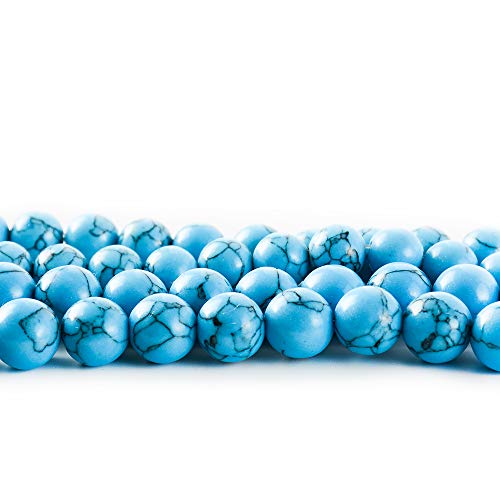 RayLineDo® 50Pcs 8mm Natural Blue Turquoises Stone Round Beads Loose Beads Wholesale for Jewelry Making - color: Blue Turquoise, size: 8mm
