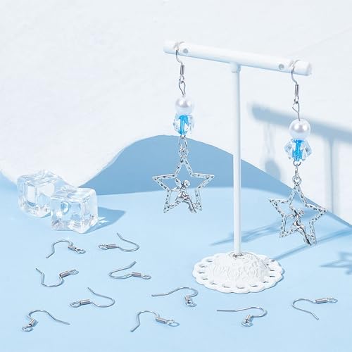 Pandahall 200pcs Stainless Steel Hypoallergenic Earring Hooks Fish Earwire with Coil for Jewelry Makings 14x17x2mm