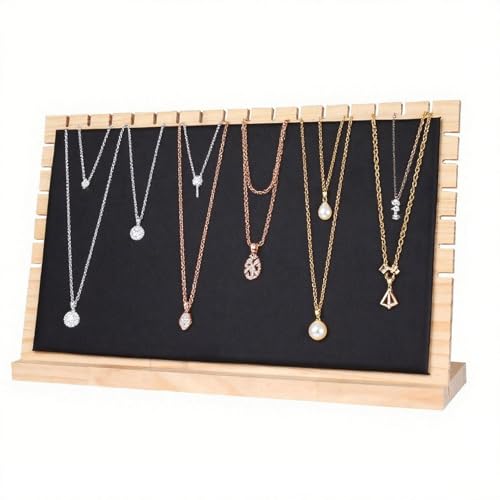 TANG SONG 8.8'' x 15.6'' Horizontal Wooden Leather Necklace Display Stand - Soft Mat Jewelry Organizer for Multiple Bracelets & Chains (Black, Extra Large - color: Black, size: Extra Large
