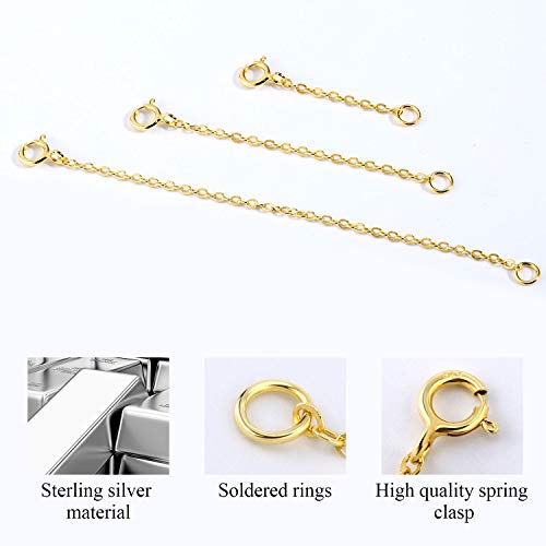 14K Gold Necklace Extenders 925 Sterling Silver Chain Extension Necklace Bracelet Anklet Extender for Jewelry Making (1 2 3 inch) - color: Gold