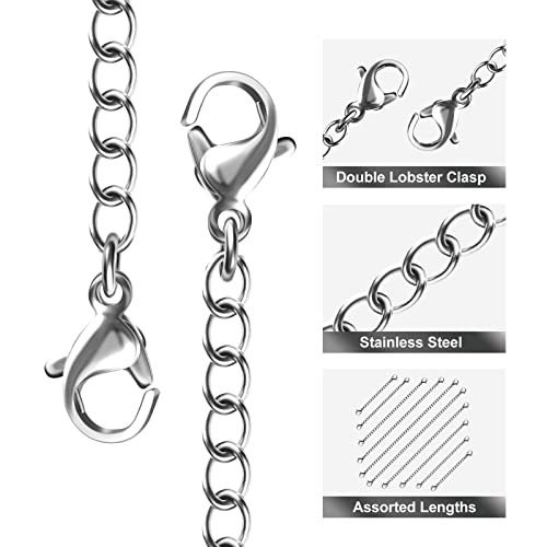 Necklace Extenders, 10Pcs Stainless Steel Silver Necklace Bracelet Anklet Extension Chains with Lobster Clasps and Closures for Jewelry Making - color: Silver