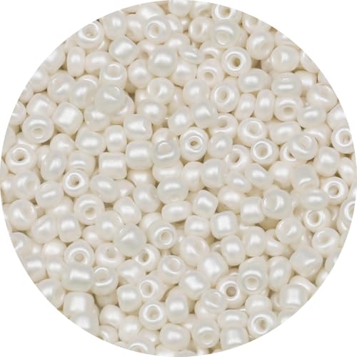 Bala&Fillic Pearl Color 4mm Seed Beads About 1200pcs/100Grams in Bag, 6/0 Glass Craft Beads for Making Bracelet and Necklace (Pearl) - color: Pearl -4mm