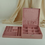 Jewelry Boxes 10 x 10 Inches 2-layer Handle Necklace Holder Organizer Jewellery Women Rings Storage Display Girls Earrings Case Lockable Jewelry Tray GY641 (Pink) - color: Pink