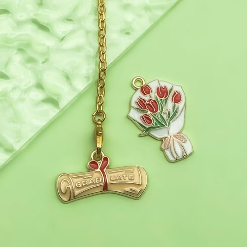 24pcs Alloy enamel graduation season set graduation hat diploma academic dress bouquet Pendant Jewelry Making DIY Keychain Earrings Pendant Various Design Charms for Jewelry Making Bracelets Necklace (SN722) - color: SN722