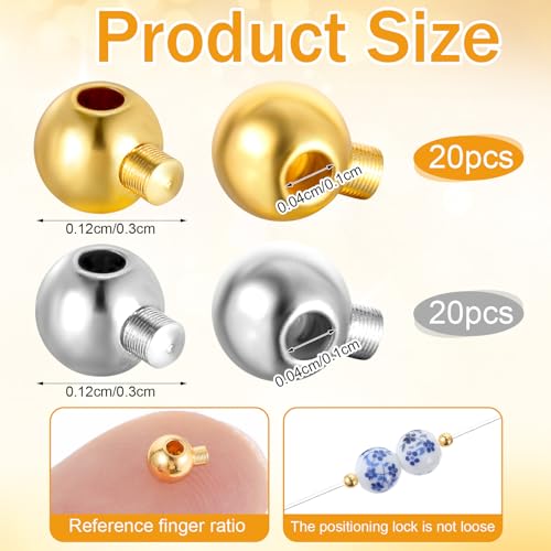 Mabor 40Pcs Crimping Beads for Jewelry Making, Gold & Silver Spacer Jewelry Crimp Beads Metal Stopper Crimp Charms for Bracelet Necklace Ends Accessories