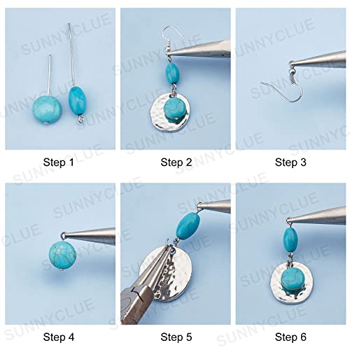 SUNNYCLUE 1 Box DIY 10 Pairs Turquoise Beads Earring Making Kit 8 Shapes Turquoise Beads Charms Hammered Feather Heart Pendants & Earring Hooks for Jewelry Craft Supplies Adults Women - color: 1 Box Diy 10 Pairs