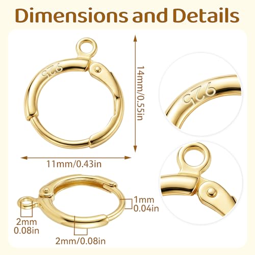 JUNCHONG 12Pcs Earring Hooks, Round Small Huggie Hoop with Loop Ear Leverback Hooks, Hypoallergenic 14mmx2mm Earring Findings for Jewelry Making, Gold+Silver - color: Gold+Silver