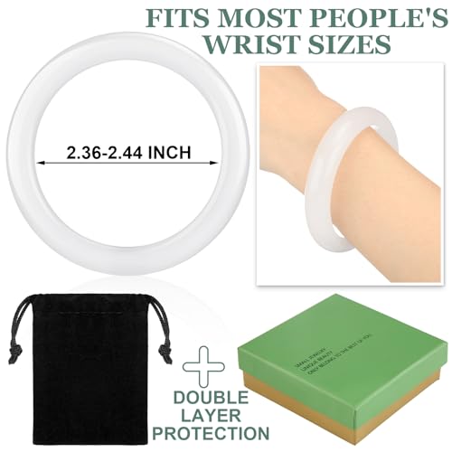 Landical 2.4'' Natural Jade Bracelet for Women Jade Bangle Bracelets with Box Good Luck Bangle Jewelry Gift for Mother - color: White