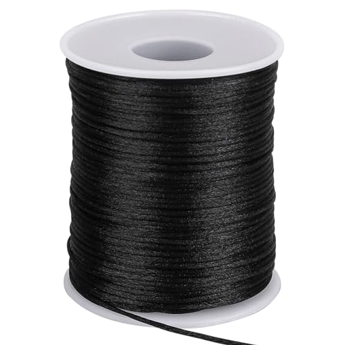 1.5mm X 110 Yards Nylon Satin Cord Black Necklace String Wind Chime Cord Replacement for Bracelet Jewelry Making Macrame Waxed Trim Cord Multi-Use Silk Cord for Braided Beading, Lanyards, Craft - size: black