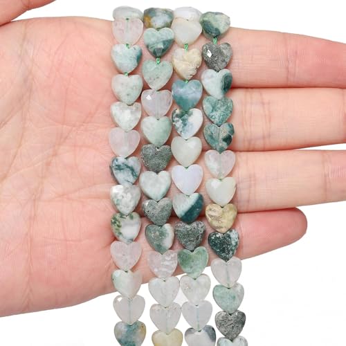 22pcs Faceted Heart Stone Beads Natural Tree Agate Bead 8mm Crystals and Healing Stones for Jewelry Making Supplies,Friendship Bracelet Kit,Love Gifts - color: Tree Agate