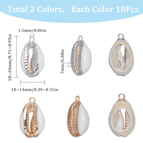 SUNNYCLUE 1 Box 20Pcs Seashell Charms Bulk Shell Charms Small Cowrie Shells Cowrie Shell Charms Summer Ocean Hawaii Electroplated Shell Beads for Jewelry Making DIY Bracelets Necklaces Earrings Craft - color: 1 Box 20Pcs 2 Colors Cowrie Shell Charms