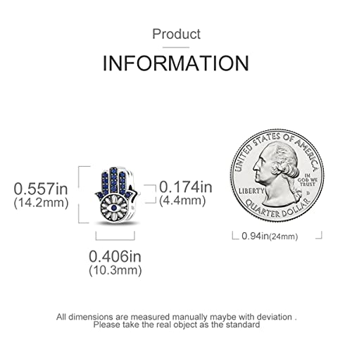 MULA 925 Sterling Silver Charms for Bracelets and Necklaces Lipstick and Bag Dangle Pendants Tower Camera Beads Jewelry Charms for Women - color: Blue Devil's Eye Palm