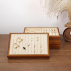 11 Slots Solid Wood Jewelry Tray Microfiber Ring Earring Drawer Organizer Holder for Storage Display (Cream White) - style: 11 Slot