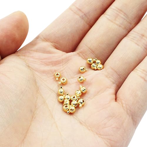 20Pcs Gold Crimp Beads 18K Gold Plated Beads 3mm Loose Rondelle Spacer Beads Metal Bead Spacers Beads for DIY Bracelet Necklace Jewelry Making - color: Gold, Round