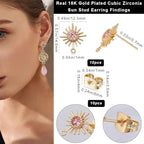 Beebeecraft 1 Box 10Pcs Sun Stud Earring Finding 18K Gold Plated Earring Post with Pink Cubic Zirconia Earring Component for Jewelry Making - color: Gold, Rose Cz