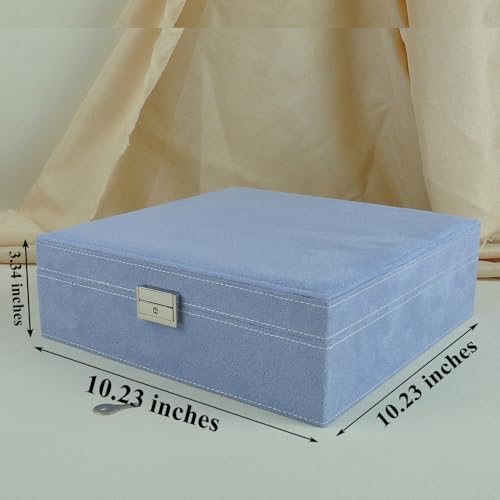Jewelry Boxes 10 x 10 Inches 2-layer Handle Necklace Holder Organizer Jewellery Women Rings Storage Display Girls Earrings Case Lockable Jewelry Tray GY641 (Lavender) - color: Lavender