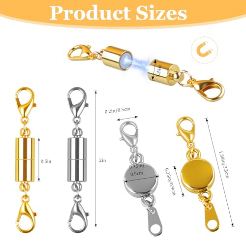 Phinus 12 Pcs Magnetic Necklace Clasps and Closures, Magnetic Clasps for Necklaces with Lobster Clasp, Gold and Silver Magnetic Jewelry Clasps for Necklaces Bracelet Making