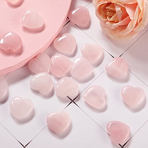 Patelai 24 Pcs Rose Quartz Heart Crystals Pink Heart Shaped Stones Natural Healing Worry Stones Mini Pocket Gemstone with Black Flannelette Bag for Women Mothers Day Anniversary Gifts Reiki Balancing - color: Pink