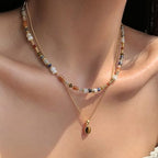 Handmade Natural Gemstone Beaded Necklace for Women, Cultured Freshwater Pearl Choker with Adjustable Extension Chain, Boho Healing Crystal Jewelry Collection - color: c Colorful