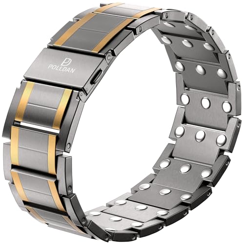 POLLDAN® 3X Power Magnetic Bracelets For Men | 6200 Gauss Strength Mens Titanium Bracelet with Fold-Over Clasp, Adjustable Length, Gift Box, Sizing Tool | Innovative Magnets Alloy - Patent - color: Silver Gold