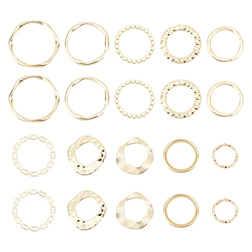 40Pcs 10 Styles Golden Linking Rings Alloy Circle Charms Round Hollow Connectors Metal Twist Ring Charms for DIY Necklace Bracelet Dangle Earring Jewelry Making Crafts - color: Golden