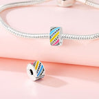 Spacer Stopper Beads for Bracelets & Necklaces, 925 Sterling Silver Beads | Smooth & Pave Cubic Zirconia (White, Blue, 18K Gold Plated) | Anti-Slide Separator Charms S925 Women Jewelry - color: Rainbow-Bead Charms