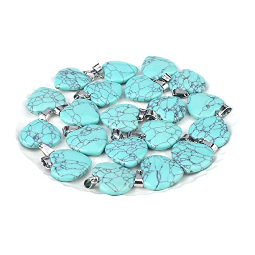 LE SKY 20 Pcs natural stone pendants heart shape healing stone charms for jewelry making - color: blue turquoise