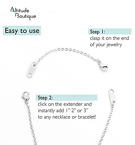 Altitude Boutique 18k Gold Plated Necklace Chain Extenders | Delicate Necklace or Bracelet Extender Chain Set for Women | 3 Piece Set of 1”, 2”, 3” Inches, Stainless Steel, Hypoallergenic Extensions