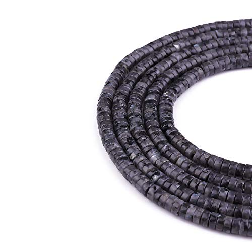 BEADIA Natural Black Spectrolite Spacer Beads Caps Loose Semi Gemstone for Beading Jewelry Making 6mmx3mm 38cm - color: Black Spectrolite, size: Round 6mm x 3mm