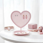 Earring Holder for Girls – Heart-Shaped Pink Metal Stand Jewelry Organizer with Tray for Rings & Bracelets, Cute Vanity Display for Teen Room Decor
