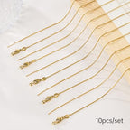 GTVOODX 10Pcs 18k Gold Plated Snake Chain Necklace Stainless Steel 1mm Threader Adjustable Necklace Bulk with Rubber Stoppers for Jewelry Making 20 Inches - color: Gold Snake
