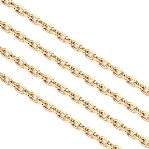 Cadikez 24PCS Gold Rolo Cable Chain Necklace Bulk, 2mm 18inch 18K Gold PVD Plated Stainless Steel Finished Oval Cable Link Chains for Necklace Jewelry Making - color: 2.0mm Gold Color