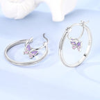 LAZA 925 Sterling Silver Hoop Earrings for Women, Sterling Silver Butterfly Hoops Colorful Flowers Hoop Huggie Earrings Hypoallergenic Jewelry Gifts for Women - color: Purple Butterfly Earring