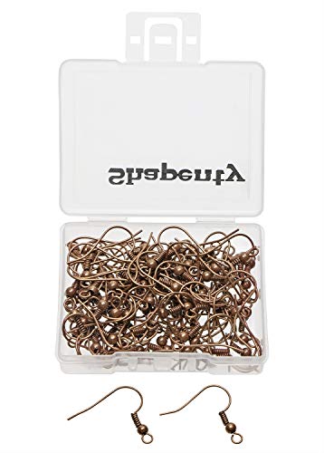 Shapenty Surgical Brass Ball Coil Fish Earring Hooks Clasp Hypo-allergenic Ear Wire Bead Connector Hooks with Large Loop for DIY Jewelry Finding Making, 100PCS/50Pairs (Copper) - color: Copper