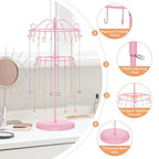 iDavosic.ly 2 Tier Rotating Necklace Holder Organizer with 42 Hooks, Adjustable Metal Bracelet Display Stand Rack, Extra Tall Keychain Spinning Tree Tower for Women, Pink - color: Candy Pink
