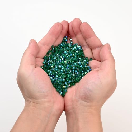 1000pcs 4 mm Bicone Crystal Beads Faceted Crystal Glass Beads Bulk for Jewelry Making DIY Necklace Bracelet Earring (Emerald AB Color) - color: Emerald AB