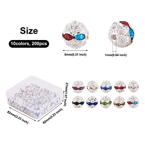 Craftdady 200pcs 8mm Round Alloy Rhinestone Bracelet Connector Beads Hollow Crystal Rhinestone Pave Disco Ball Loose Spacer Beads for Necklace Earring Jewelry Craft - color: Mixed Color-8mm