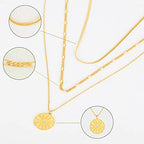 LANE WOODS Gold Plated Necklaces for Women - Multilayer Coin Medallion Pendant Necklace Adjustable Layering Choker Necklaces Chain Set Jewelry - style: Sunburst-Gold