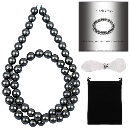 Stone Beads, 60pcs Black Onyx, 6mm Round Loose Beads for Jewelry Making, Bracelets, with Bag, String & Card - color: Black Onyx, size: 6mm